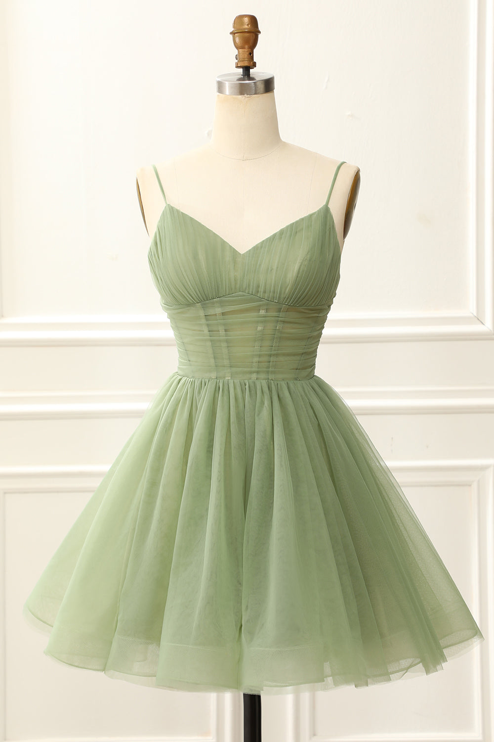 Luolandi A Line Spaghetti Straps V Neck Short Above Knee Tulle Homecoming Dress Short